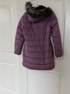 Columbia Purple Hooded Puffer Coat with Faux Fur Trim